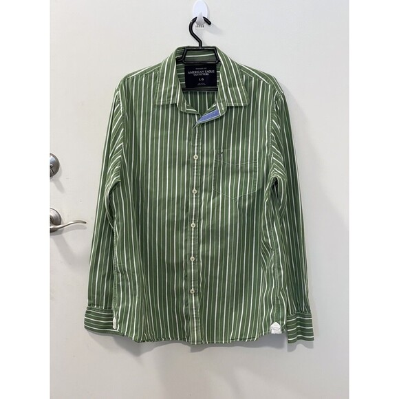 American Eagle Outfitters Men LG Button Down Long Sleeve Shirt Vtg Fit Striped - Picture 3 of 8
